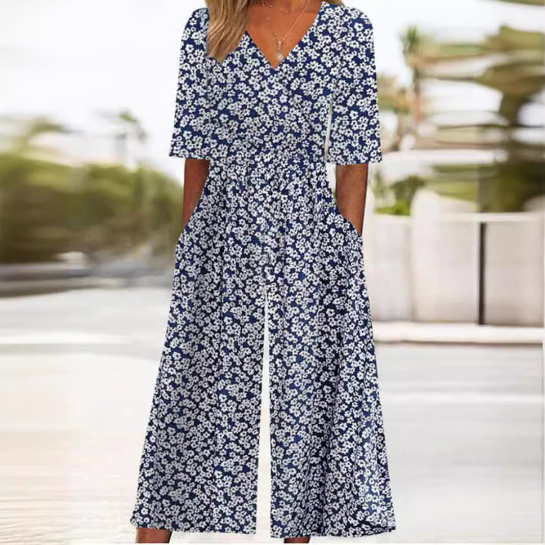 Gloria | Floral V-Neck Wide Leg Jumpsuit