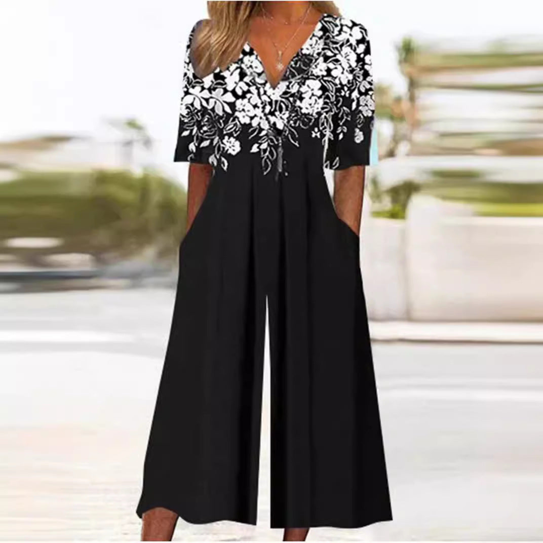 Gloria | Floral V-Neck Wide Leg Jumpsuit