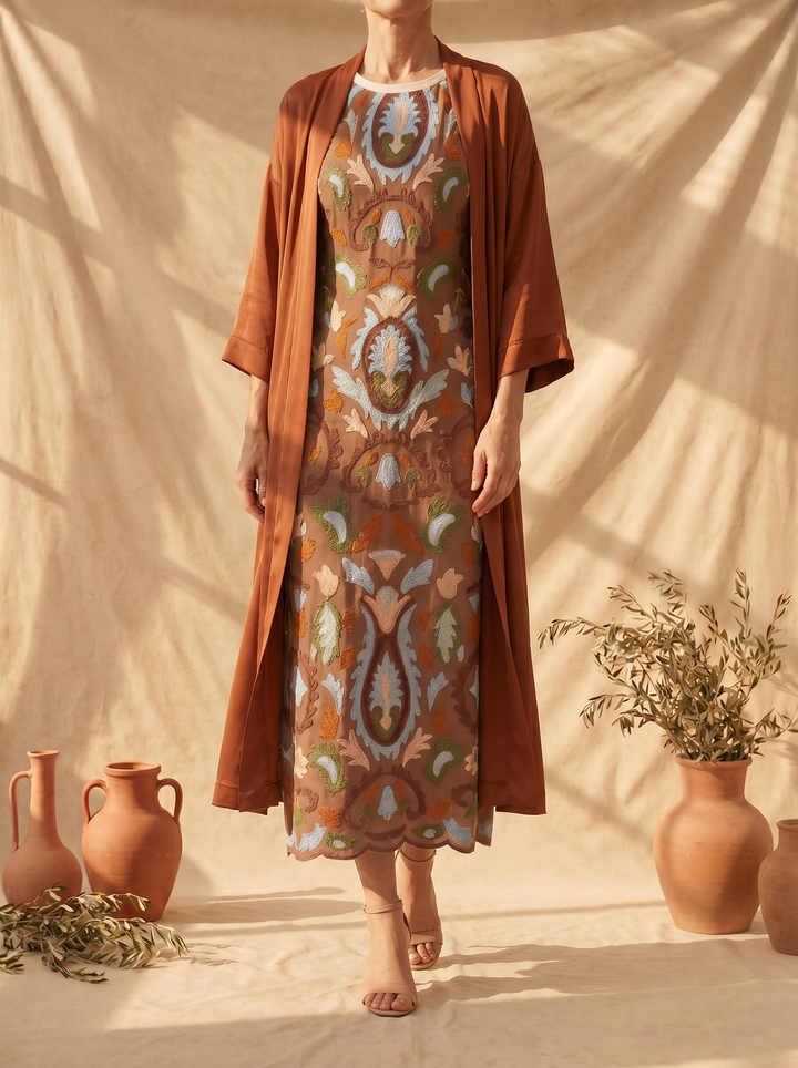 Aura | Long Printed Dress with Coordinated Vest