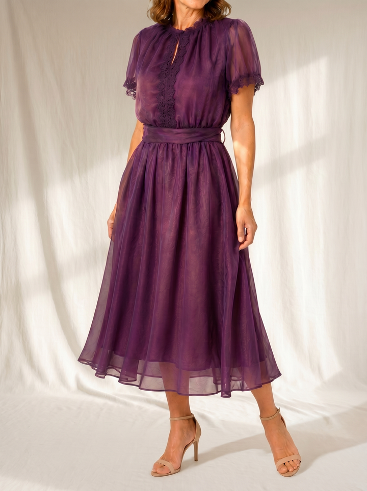 Flavia | Maxi Dress with Drop Neckline and Lace Trim
