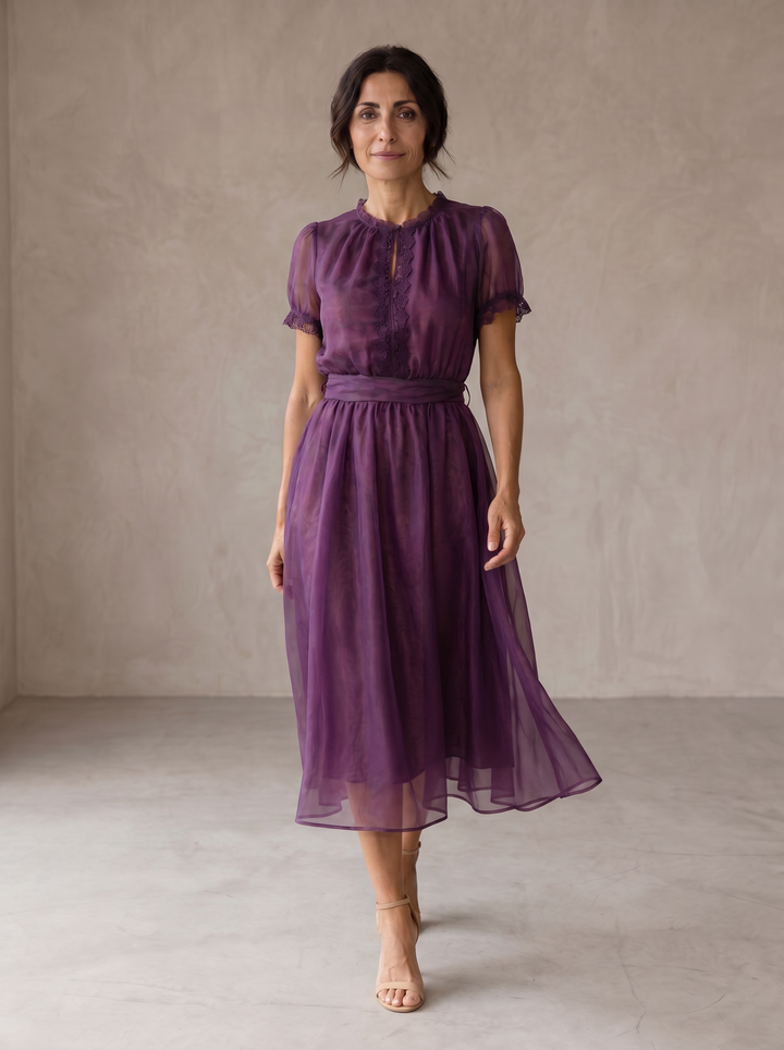 Flavia | Maxi Dress with Drop Neckline and Lace Trim