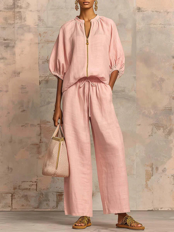 Alba | Two-Piece Set: Casual Style Shirt and Wide-Leg Pants
