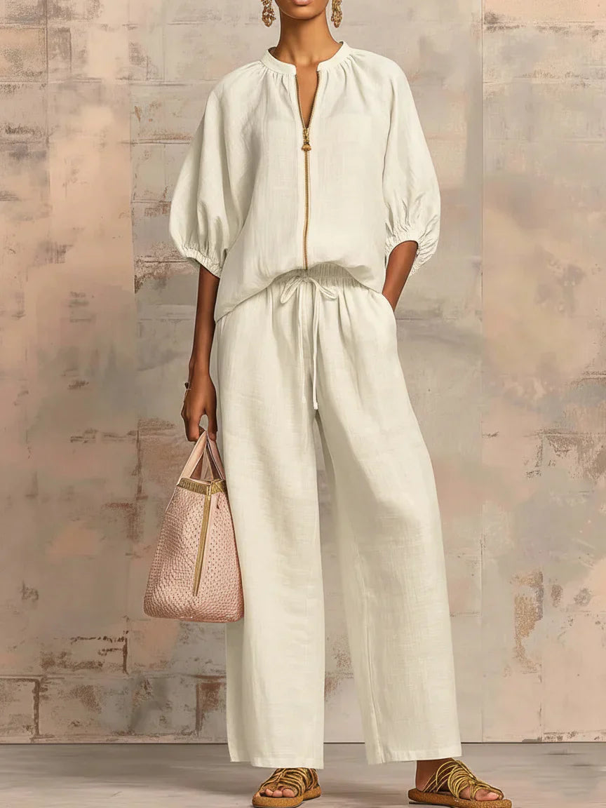 Alba | Two-Piece Set: Casual Style Shirt and Wide-Leg Pants