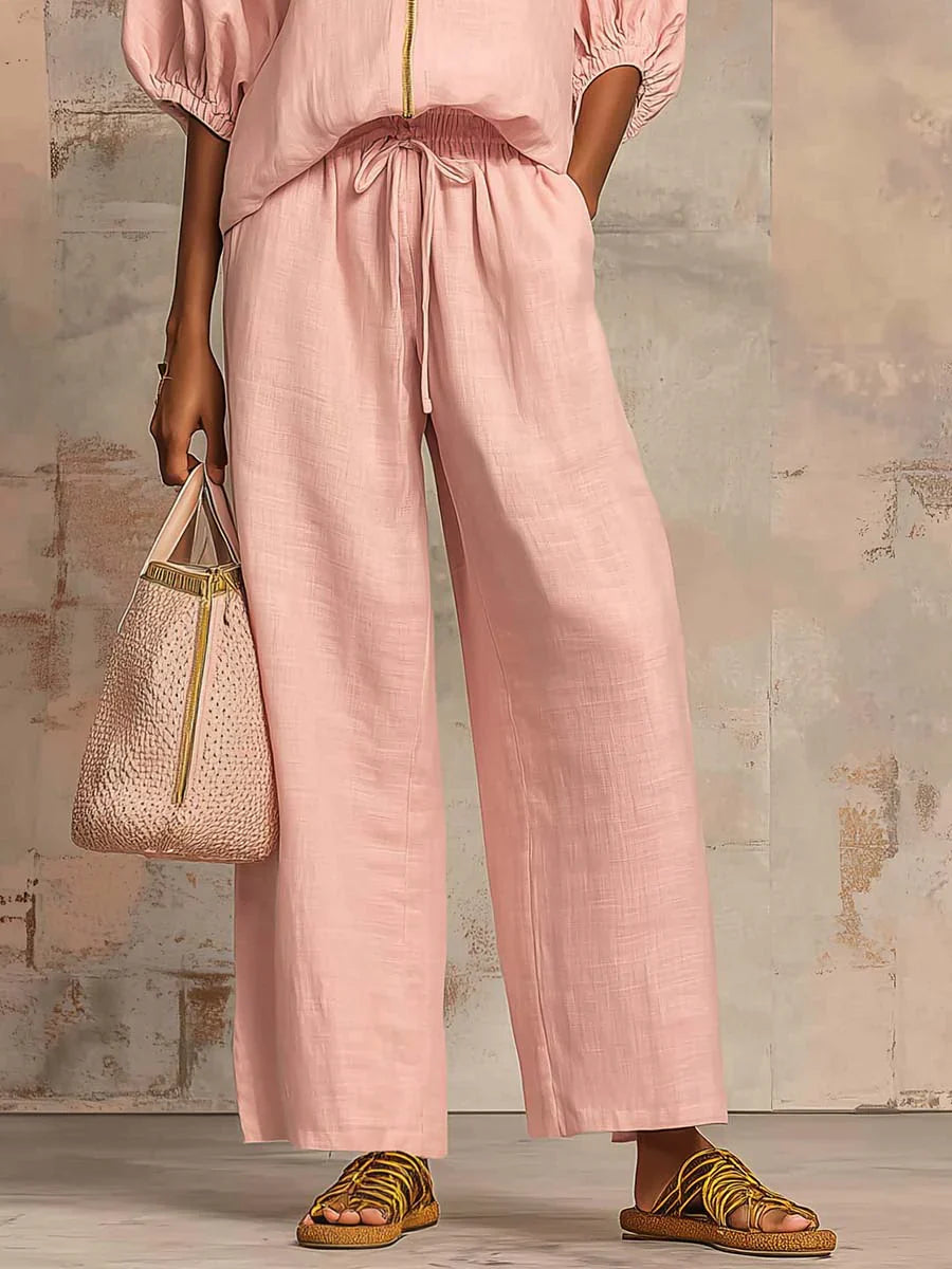 Alba | Two-Piece Set: Casual Style Shirt and Wide-Leg Pants