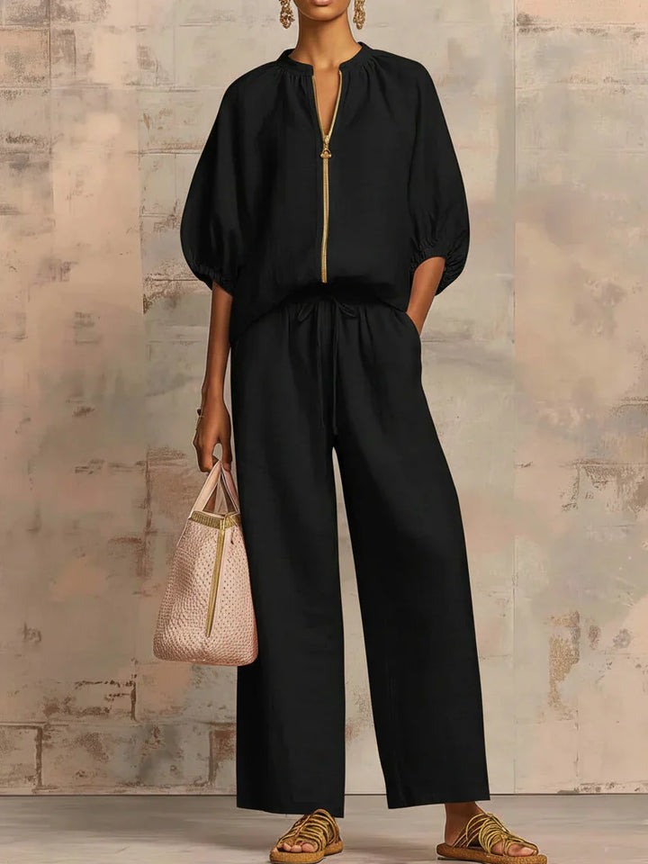 Alba | Two-Piece Set: Casual Style Shirt and Wide-Leg Pants