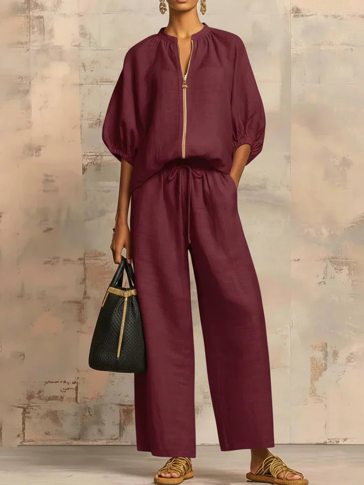 Alba | Two-Piece Set: Casual Style Shirt and Wide-Leg Pants