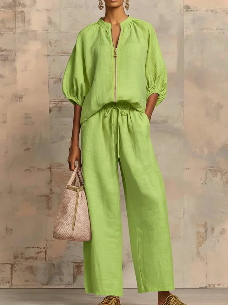 Alba | Two-Piece Set: Casual Style Shirt and Wide-Leg Pants