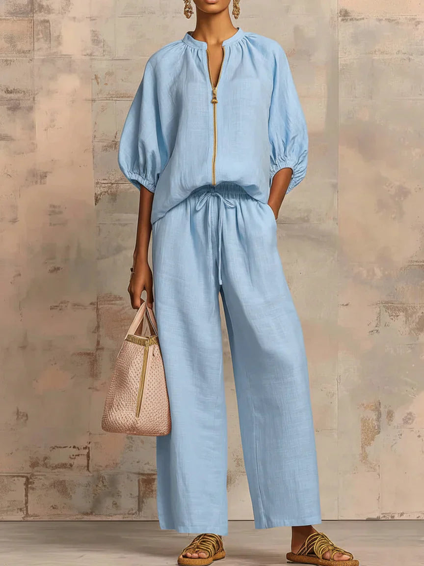Alba | Two-Piece Set: Casual Style Shirt and Wide-Leg Pants