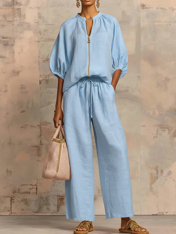 Alba | Two-Piece Set: Casual Style Shirt and Wide-Leg Pants