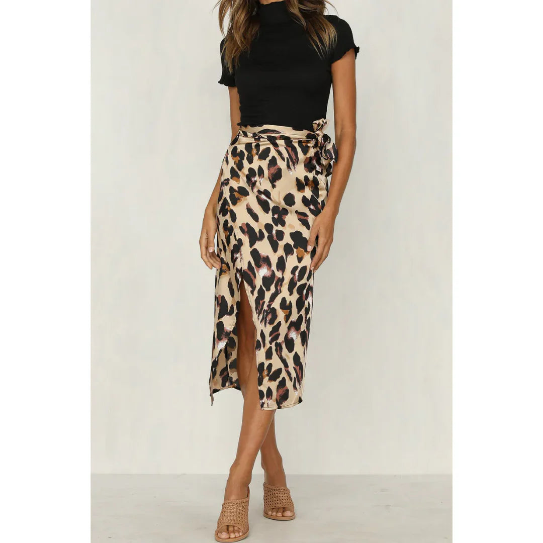 Pamela | Leopard Print Tie-Waist Midi Skirt