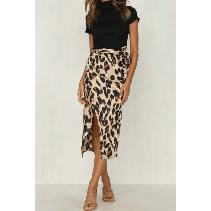 Pamela | Leopard Print Tie-Waist Midi Skirt