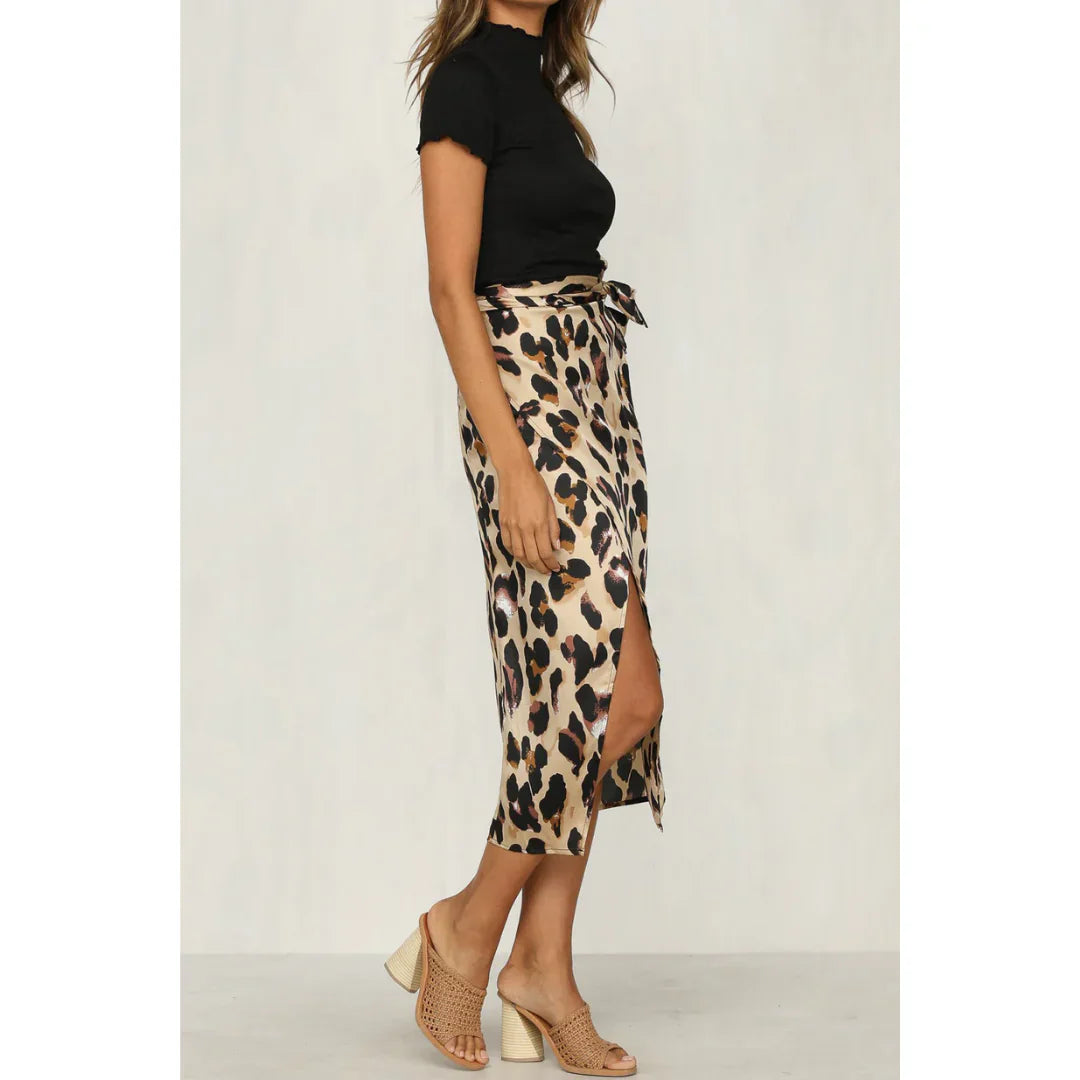 Pamela | Leopard Print Tie-Waist Midi Skirt