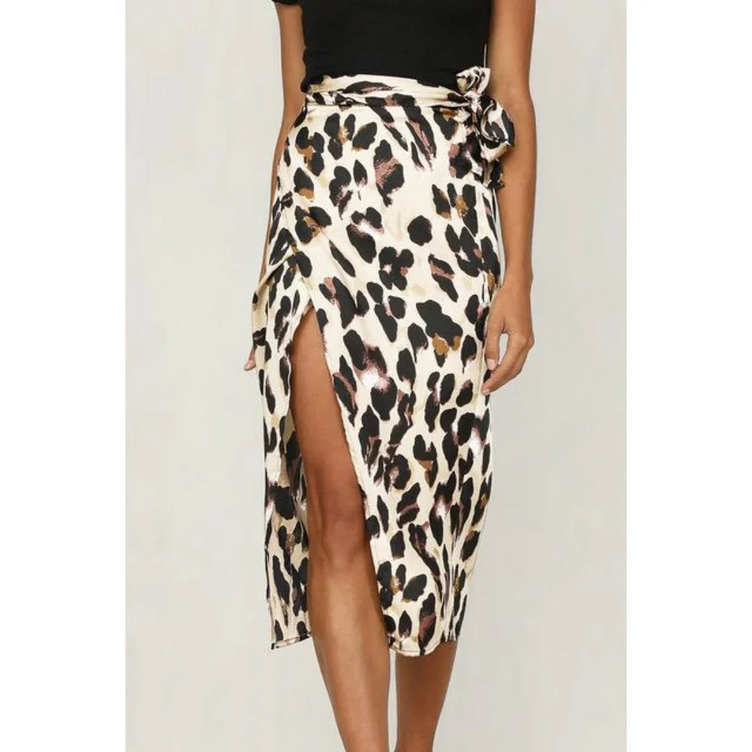 Pamela | Leopard Print Tie-Waist Midi Skirt