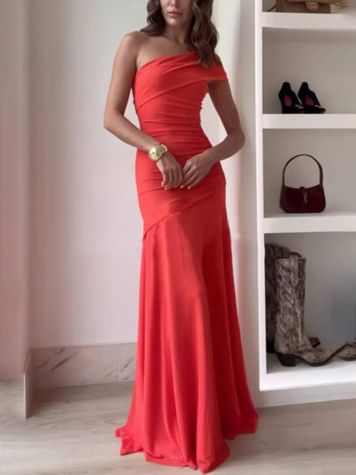 Harlow | Asymmetrical Ruched Evening Maxi Dress